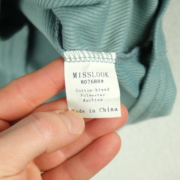 Mislook Womens Sweater Extra Large Blue Green Knit Ribbed Henley Lightweight - Picture 9 of 9